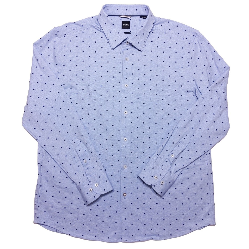 HUGO BOSS Long Sleeve Button Shirt Hal Kent C AOP Diamond All Over Blue XXL 2XL